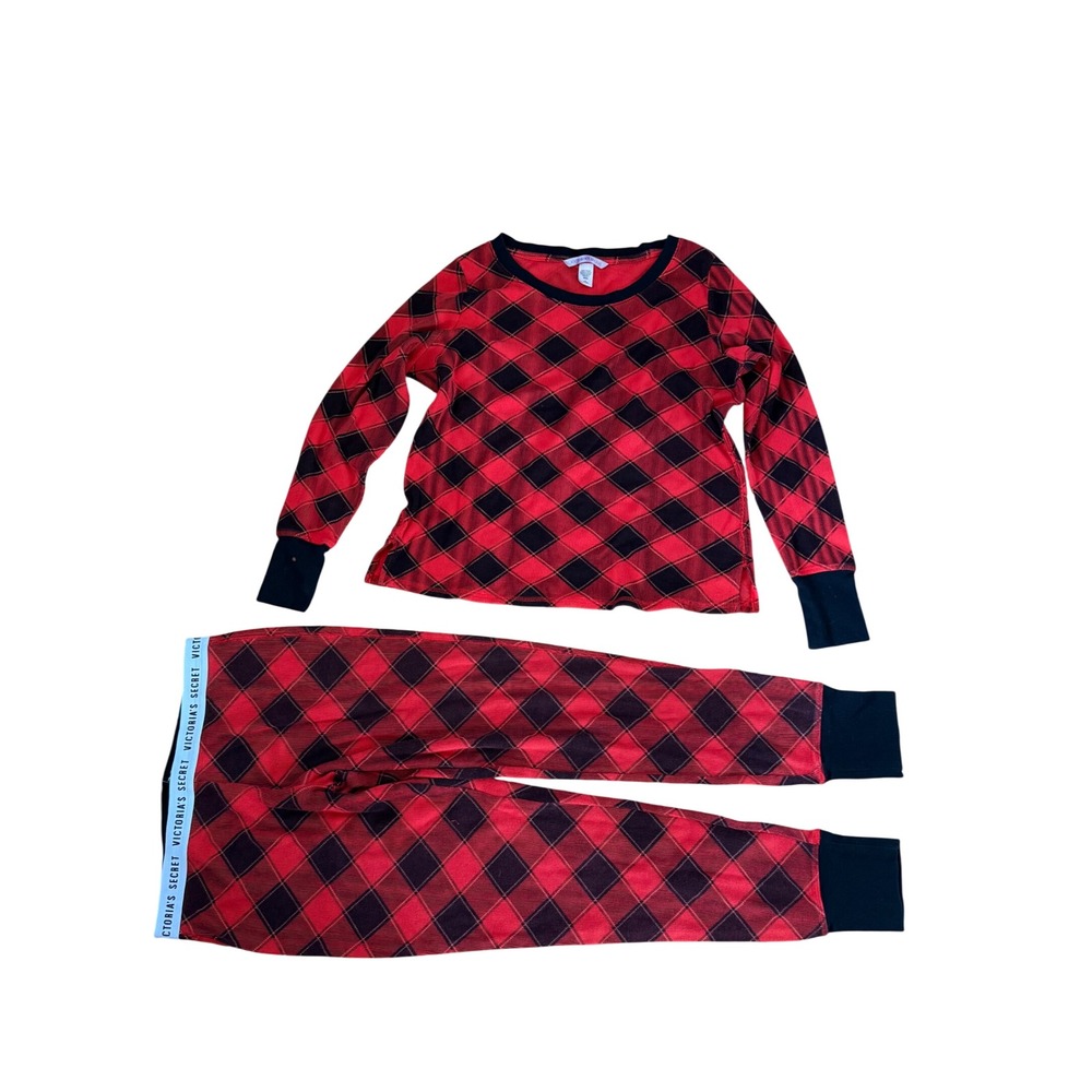Victoria's Secret Red Black Buffalo Plaid Pajama Set Logo Waistband - Picture 7 of 9
